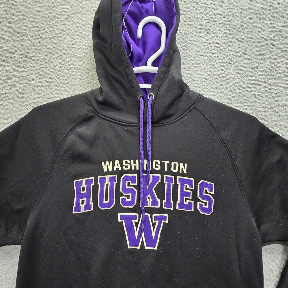 Washington Huskies Pullover Hoodie Mens Medium Black Colosseum Fleece Sweatshirt - Picture 2 of 14